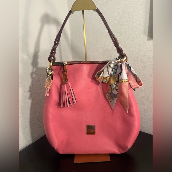 Dooney & Bourke Pink Leather Shoulder Bag with Brown Accents - Picture 1 of 12